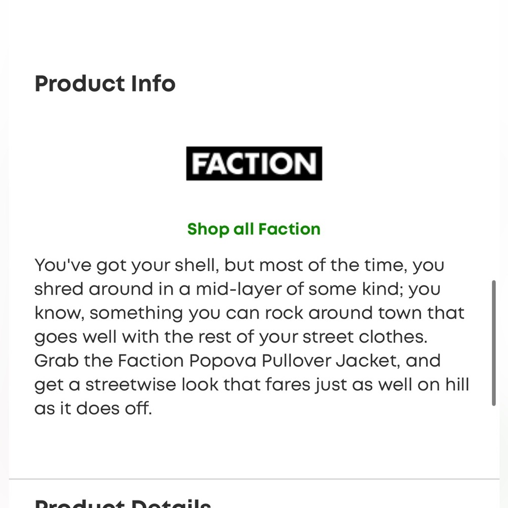 Faction Popova Pullover Shell Jacket Ski Snowboard - image 5